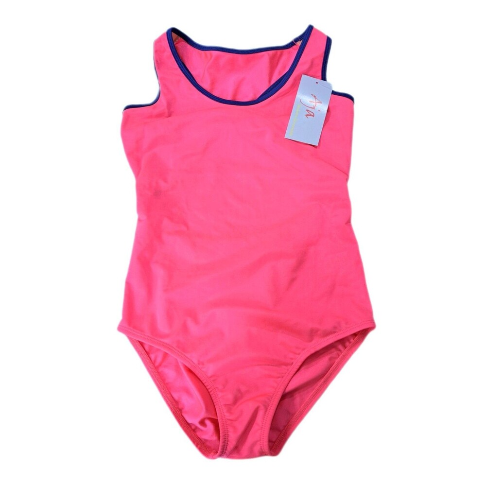 Aja VTG 90s Twisted Triangle Open Back Keyhole Leotard Built-in Bra Neon Pink AS - Picture 10 of 14